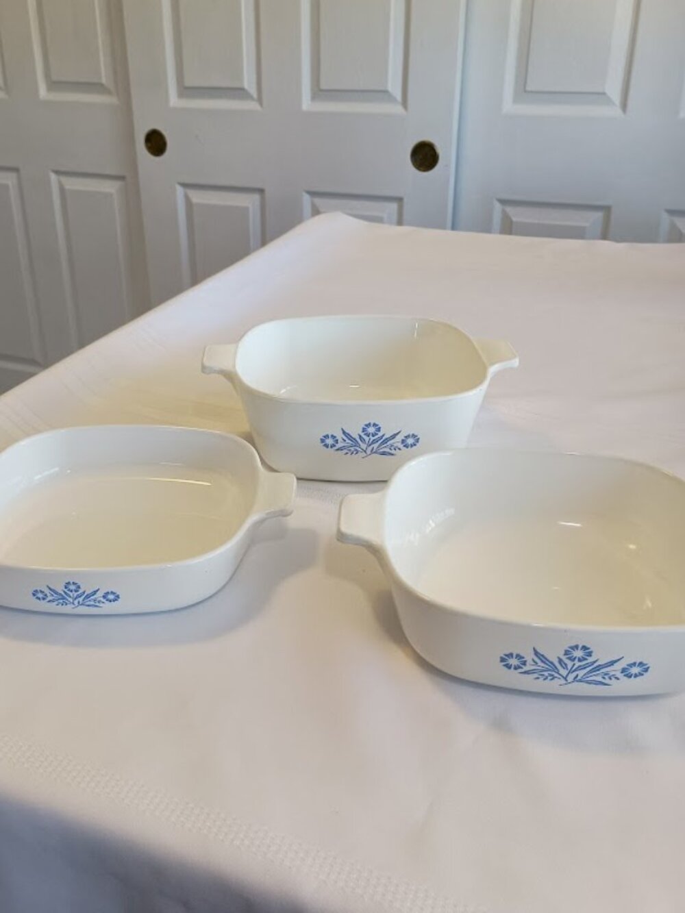 Set of Three Vintage Corning Ware Cornflower Pattern Casserole Dishes